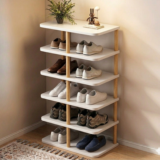 Modern Minimalist Shoe Rack with Durable PVC & Wood | Stylish Entryway Shoe Storage Solution 0