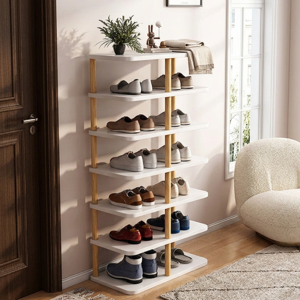 Modern Minimalist Shoe Rack with Durable PVC & Wood | Stylish Entryway Shoe Storage Solution 3