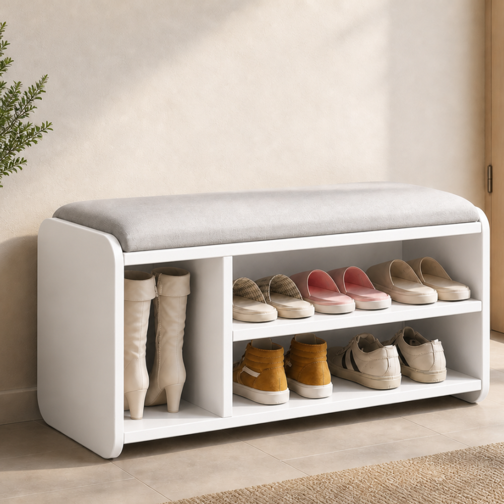 Modern Minimalist | Shoe Storage Bench with Two-Tier Organization | Stylish Entryway Solution for Clutter-Free Living 27