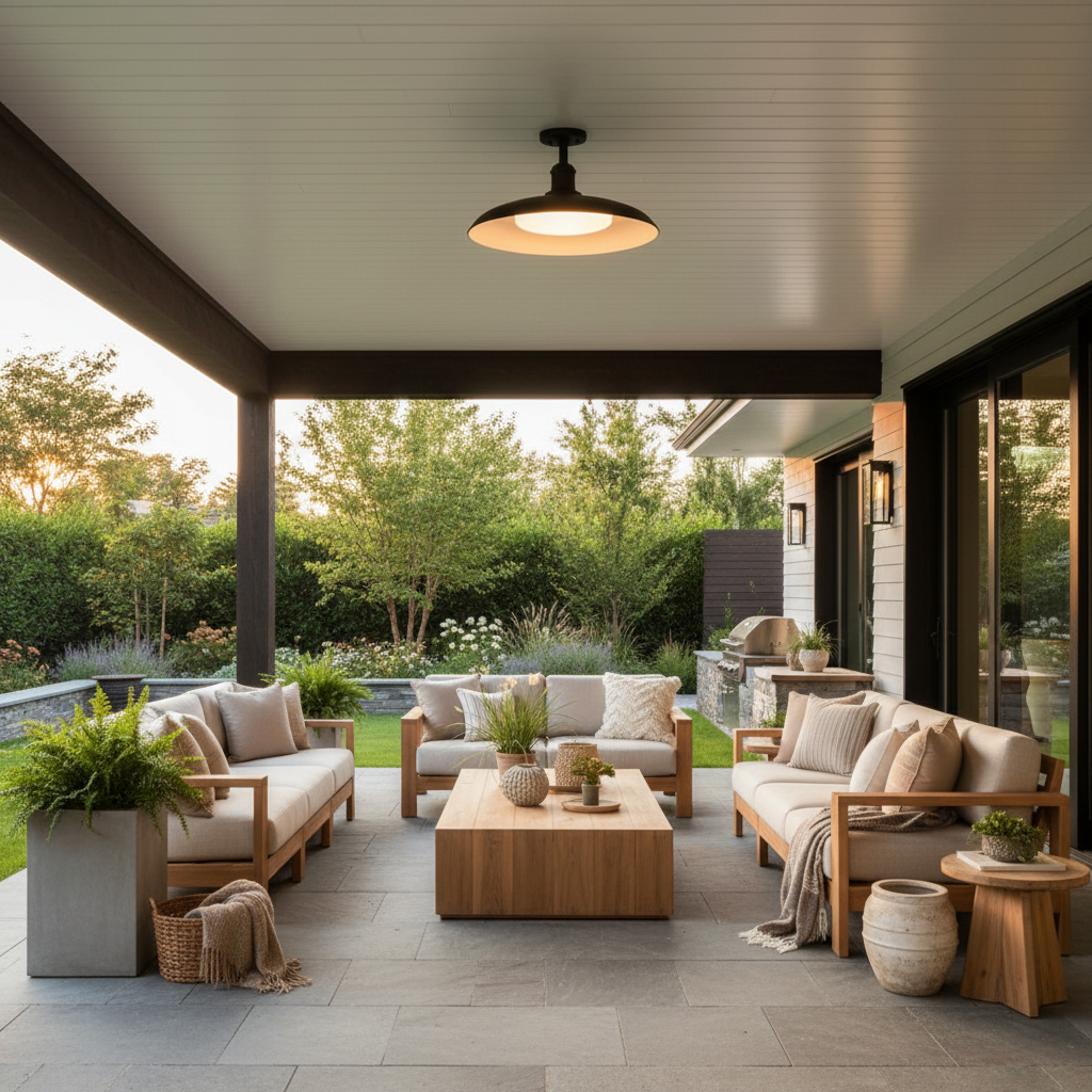 Modern Outdoor Ceiling Light | Waterproof Semi Flush Mount Fixture with Durable Carbonized Steel | Elegant Design for Stylish Patios 1