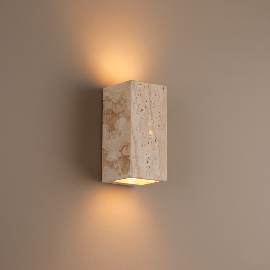 Natural Travertine Wall Light Sconce | Minimalist Design with Up-and-Down Glow | Waterproof for Indoor and Outdoor Spaces 1