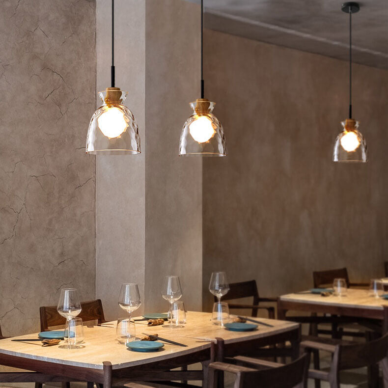 Nordic Style | Glass Pendant Lighting with Rippled Shade & Natural Wood Accent | Modern Design for Elegant Interiors 1