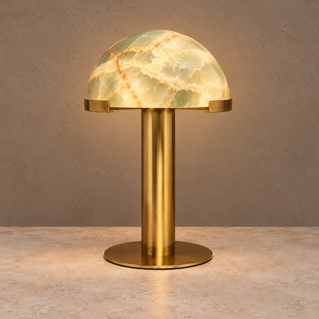 Onyx Collection | Green Onyx Table Lamp with Brass Base | Elegant Ambient Lighting for Living Rooms and Bedside 1