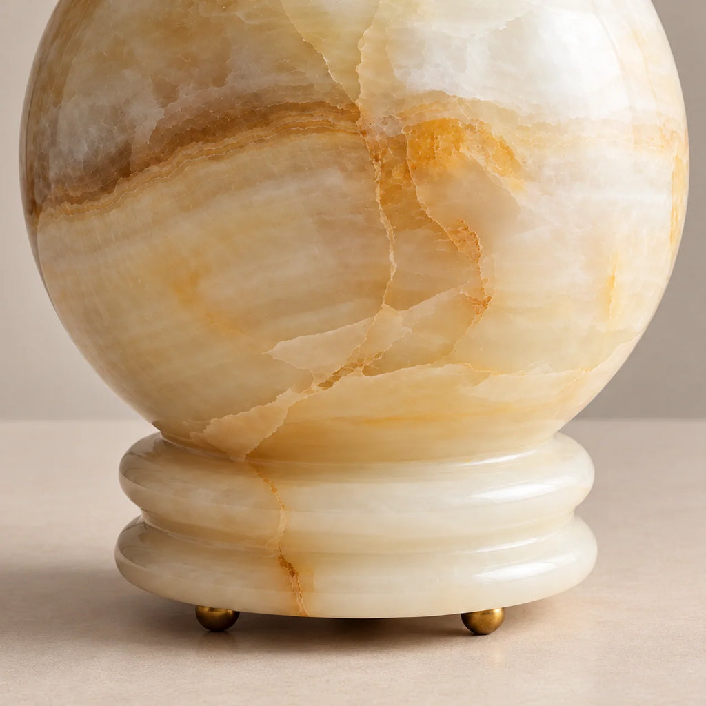 Onyx Globe Table Lamp with Brass Detailing | Elegant Bedside Lighting for Cozy Atmosphere 2
