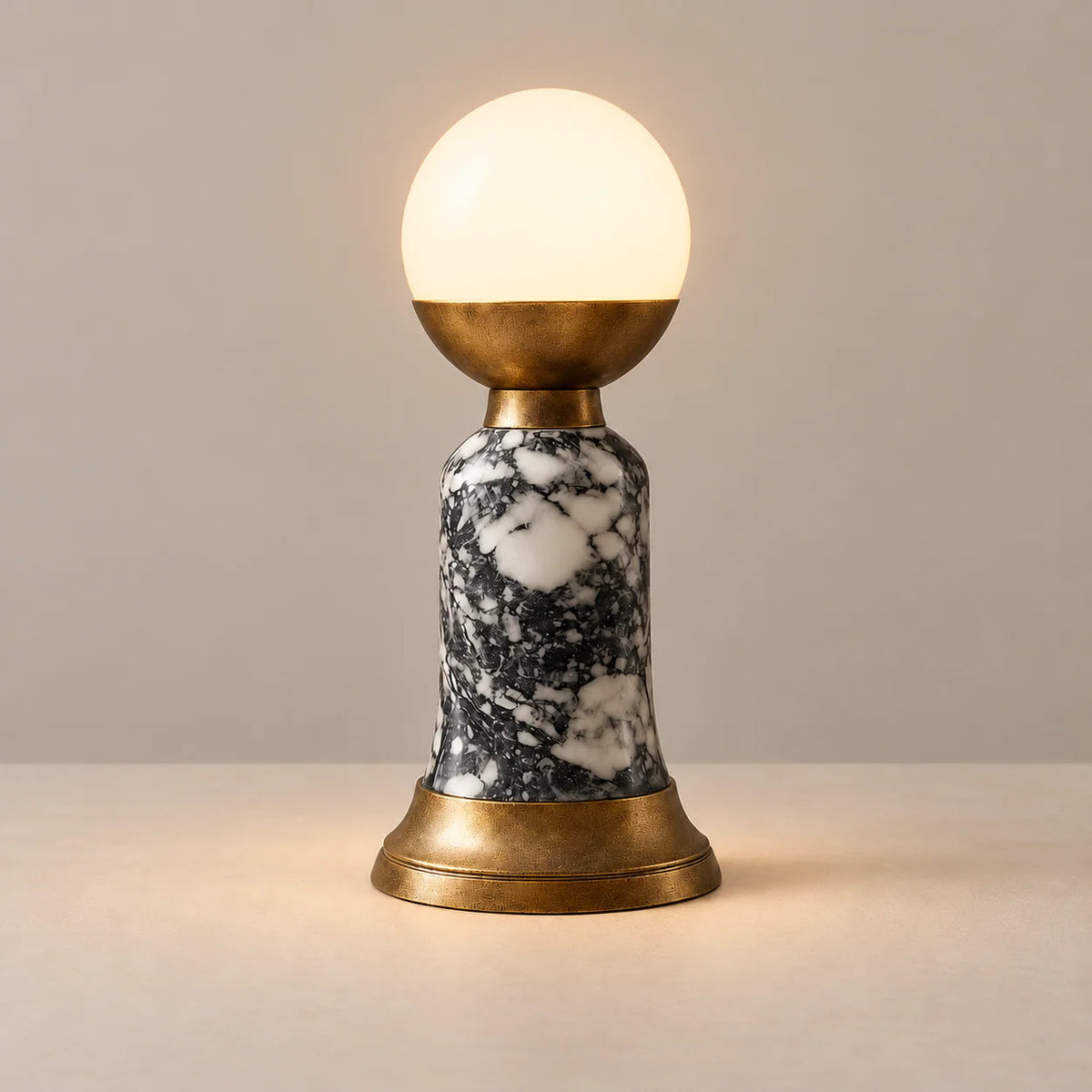 Opaline Collection | Grey Marble Table Lamp with Opaline Glass Diffuser | Compact Design for Bedside or Desk Use 1