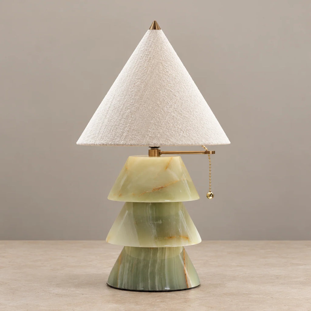 Pagoda Collection | Table Lamp with Tiered Green Onyx Base | Elegant Ambient Lighting for Living Room and Bedroom 0
