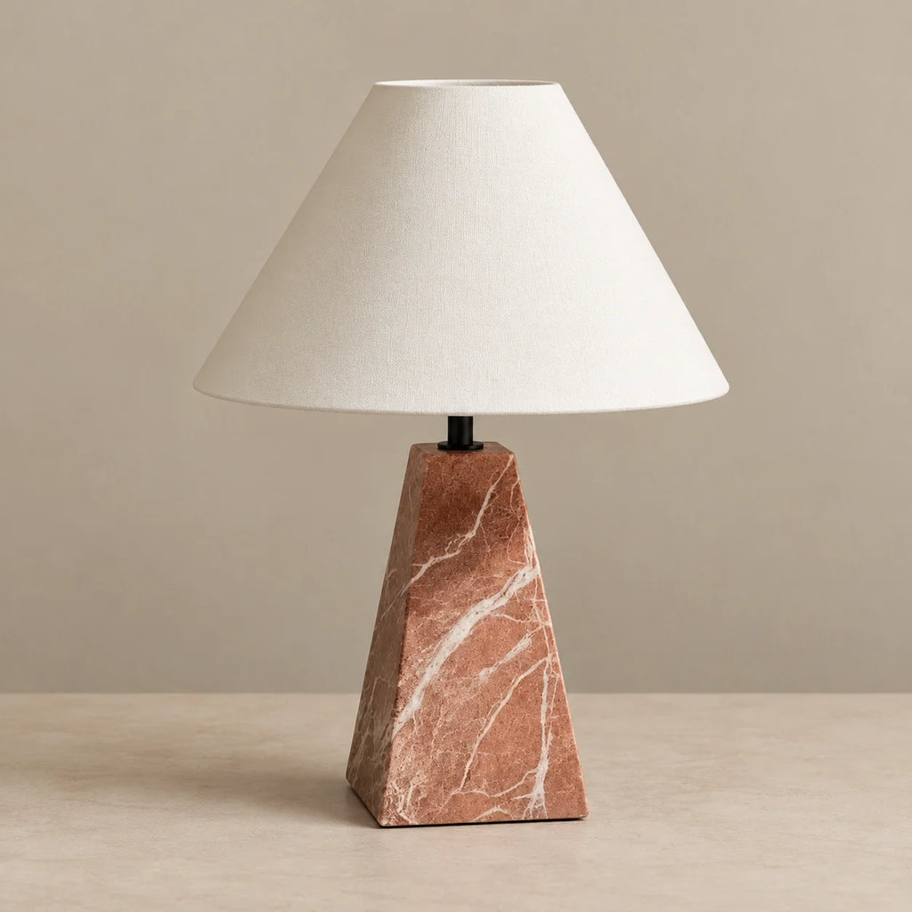 Rosa Levanto Collection | Marble Table Lamp with Off-White Fabric Shade | Unique Red Marble Design for Ambient Lighting 0