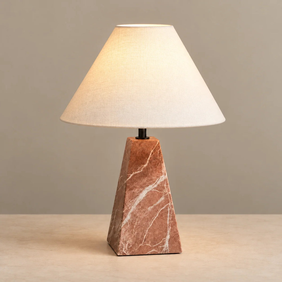 Rosa Levanto Collection | Marble Table Lamp with Off-White Fabric Shade | Unique Red Marble Design for Ambient Lighting 1