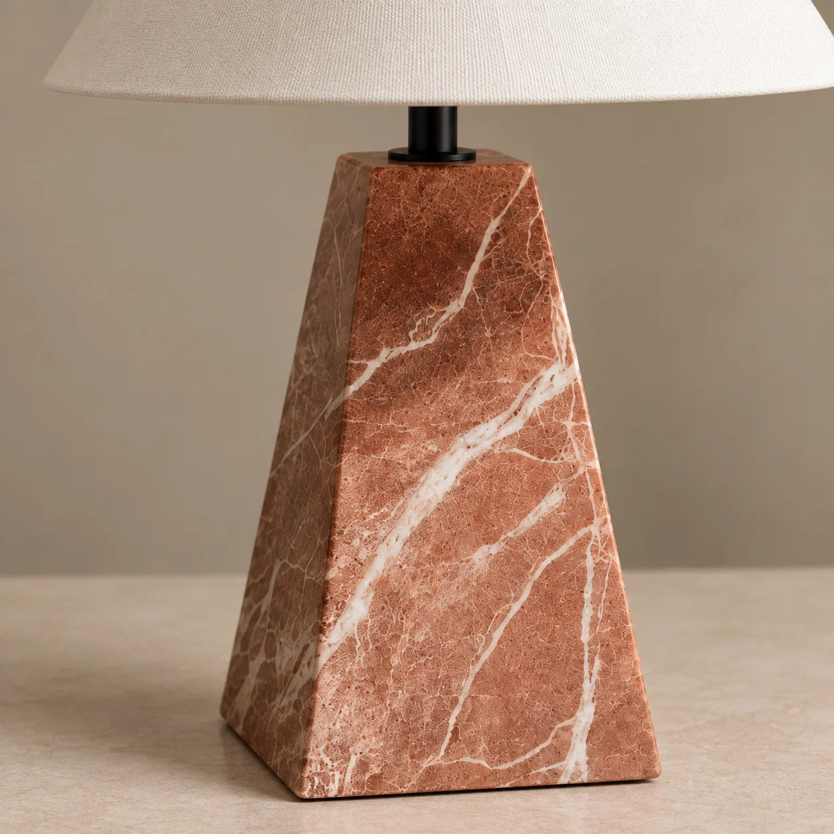 Rosa Levanto Collection | Marble Table Lamp with Off-White Fabric Shade | Unique Red Marble Design for Ambient Lighting 2