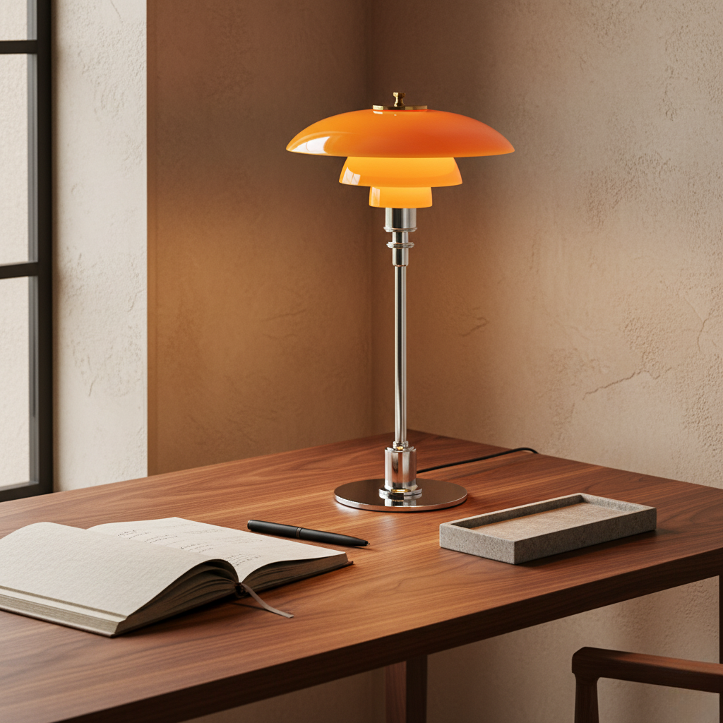 Scandinavian Glass Table Lamp with Warm LED Light | Minimalist Design for Cozy Bedside or Desk Illumination