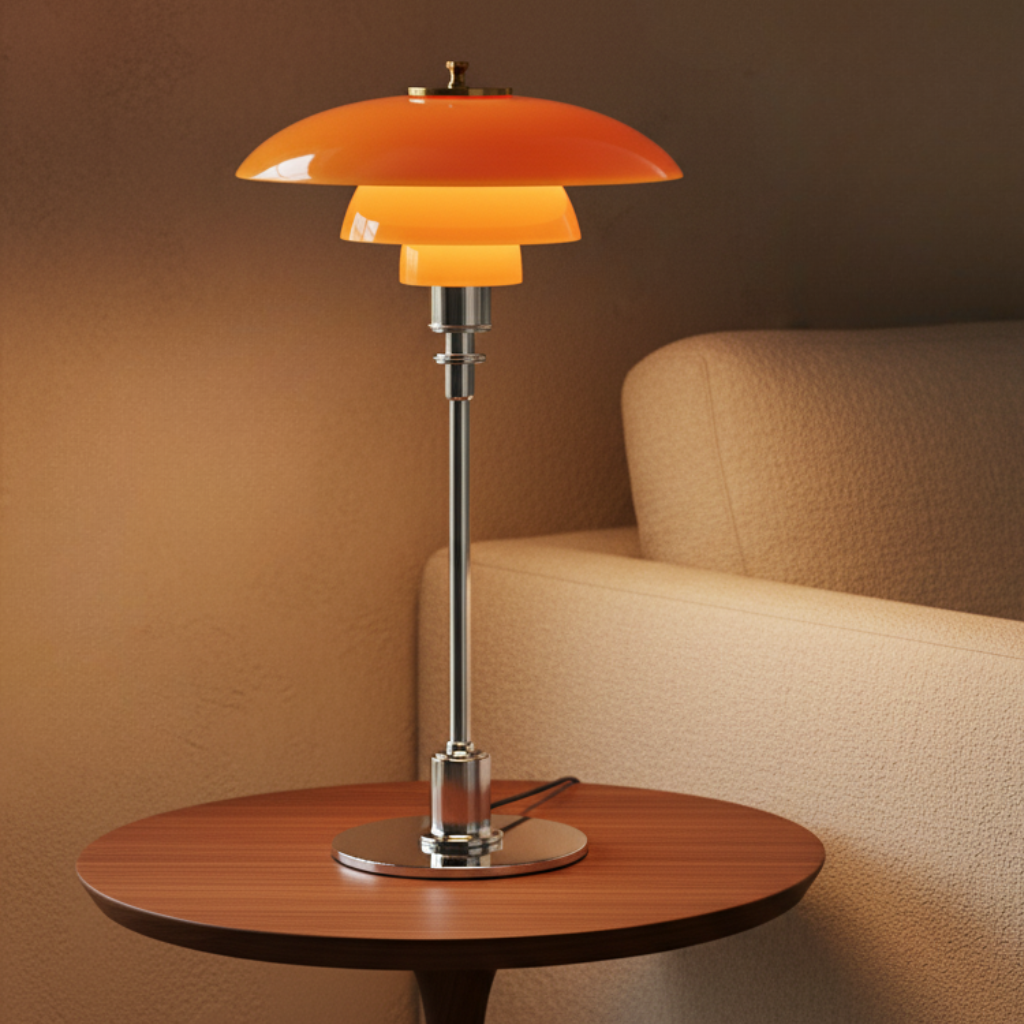 Scandinavian Glass Table Lamp with Warm LED Light | Minimalist Design for Cozy Bedside or Desk Illumination