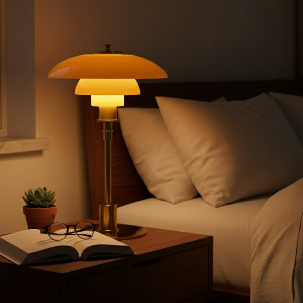 Scandinavian Glass Table Lamp with Warm LED Light | Minimalist Design for Cozy Bedside or Desk Illumination
