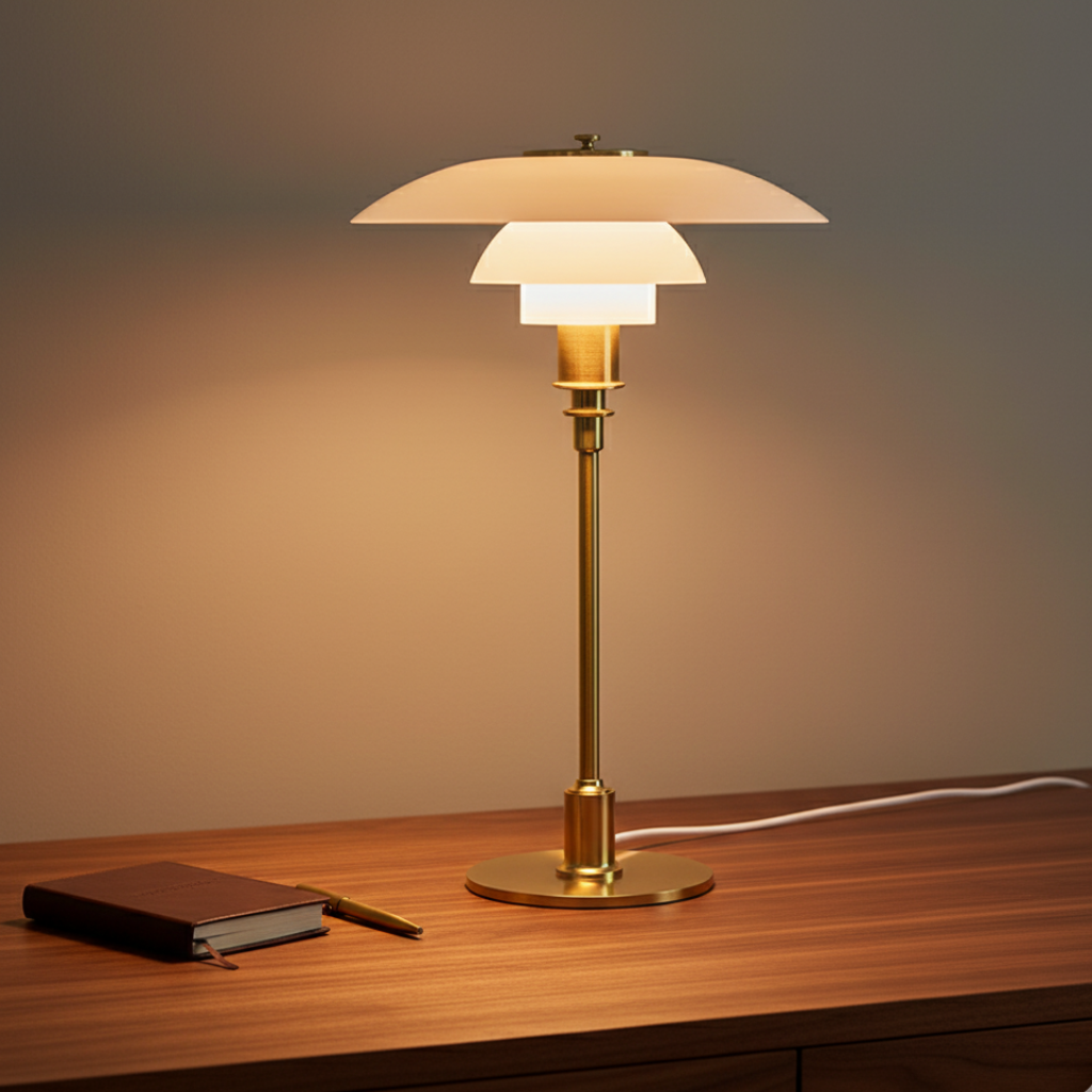 Scandinavian Glass Table Lamp with Warm LED Light | Minimalist Design for Cozy Bedside or Desk Illumination