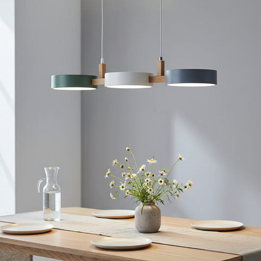 Scandinavian Pendant Lighting | Linear Light with Staggered Metal Shades | Modern Design for Kitchen Island & Dining Spaces 0