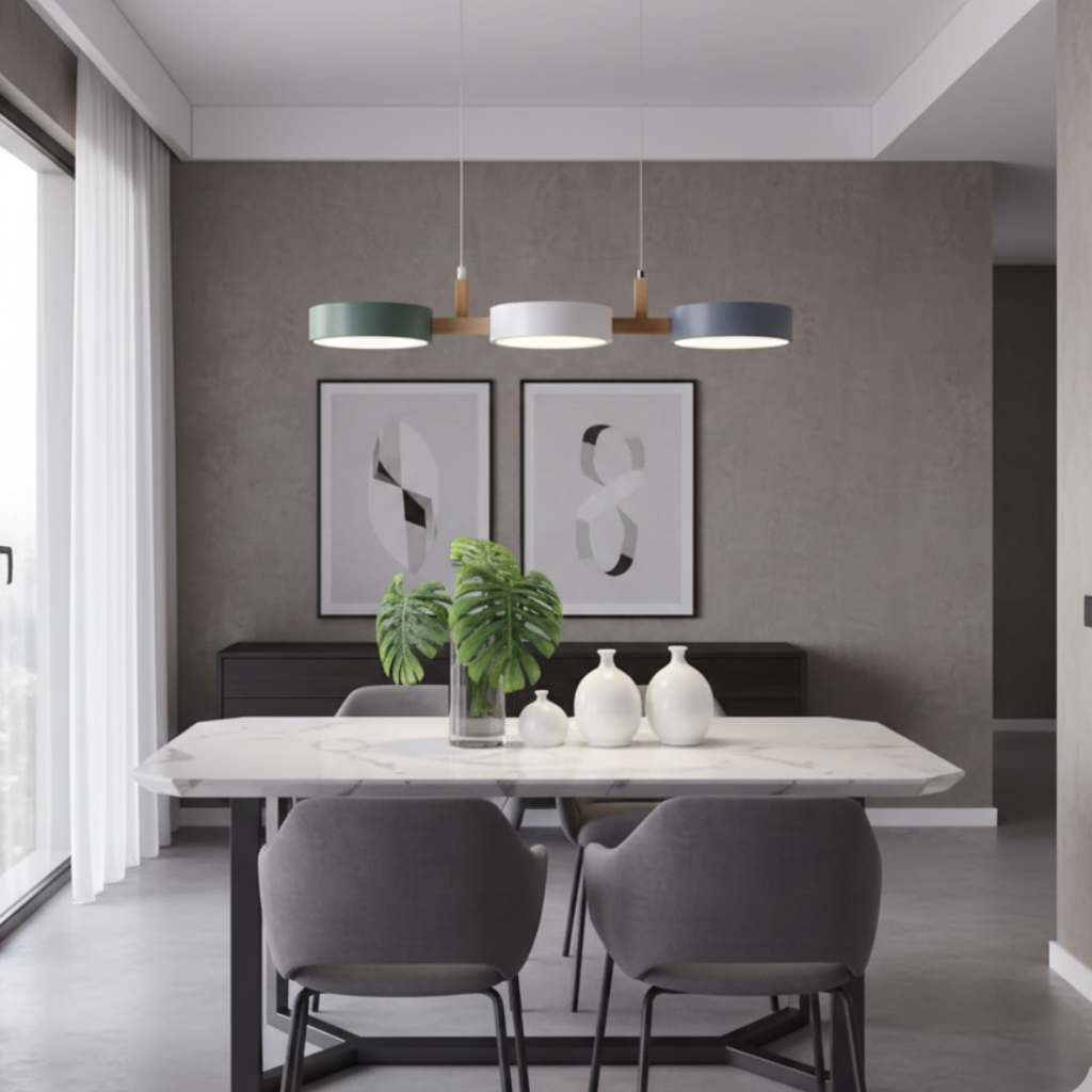 Scandinavian Pendant Lighting | Linear Light with Staggered Metal Shades | Modern Design for Kitchen Island & Dining Spaces 1
