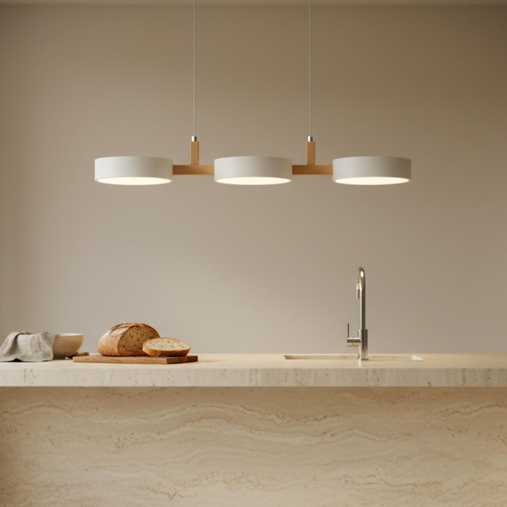 Scandinavian Pendant Lighting | Linear Light with Staggered Metal Shades | Modern Design for Kitchen Island & Dining Spaces 7