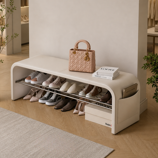 Scandinavian Shoe Storage Bench with Comfortable Cushion Seat | Stylish Entryway Furniture for Organized Spaces 0