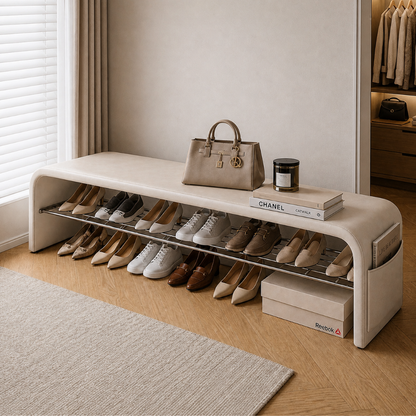 Scandinavian Shoe Storage Bench with Comfortable Cushion Seat | Stylish Entryway Furniture for Organized Spaces 4
