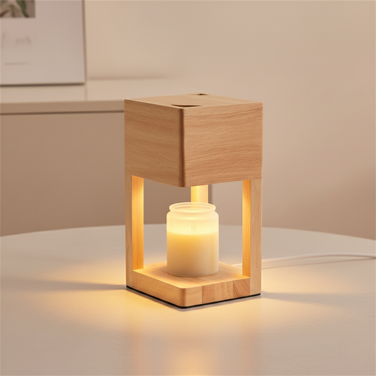 Scandinavian Wooden Candle Warmer Lamp with Timer & Dimmer | Electric Candle Heater Light for Cozy Ambiance