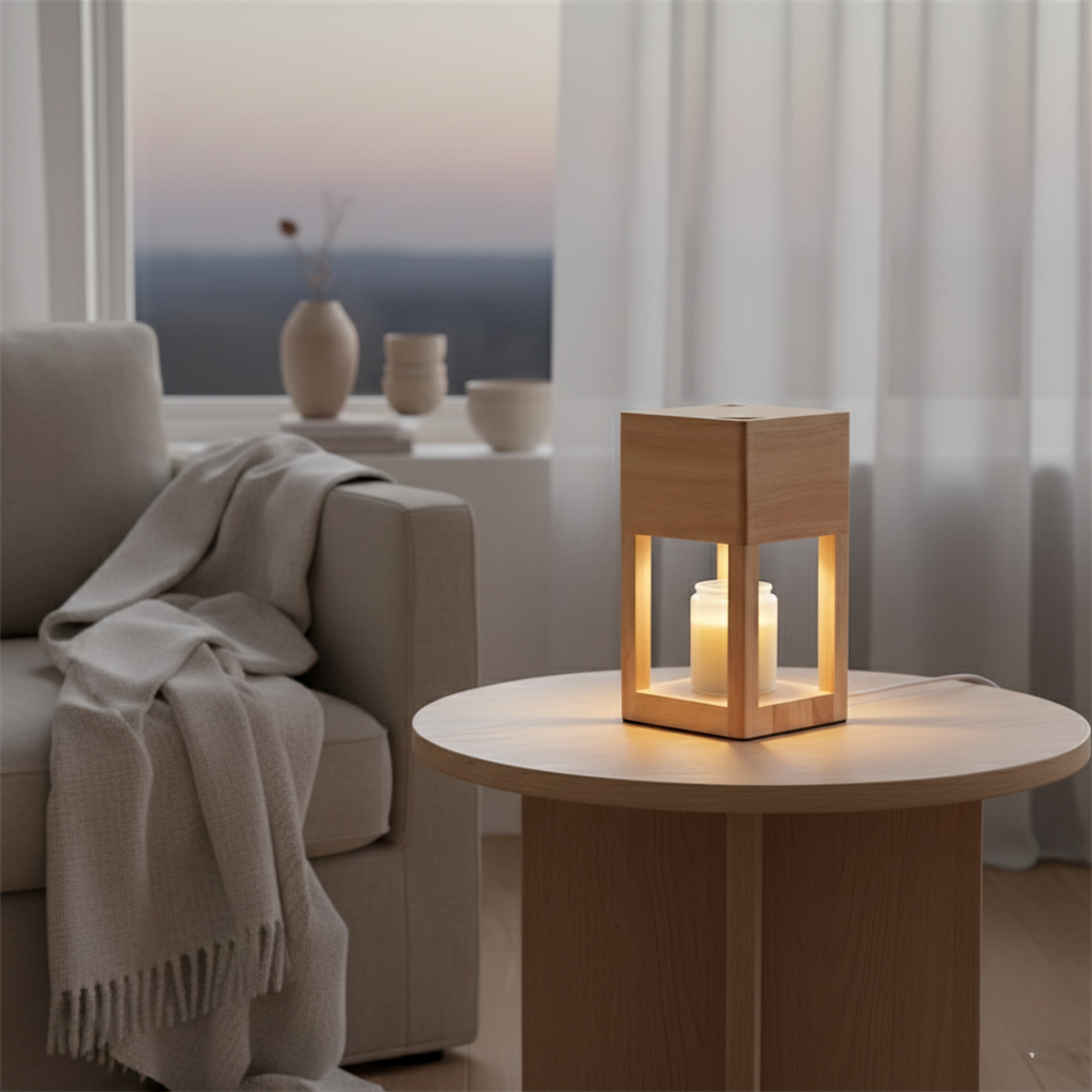Scandinavian Wooden Candle Warmer Lamp with Timer & Dimmer | Electric Candle Heater Light for Cozy Ambiance