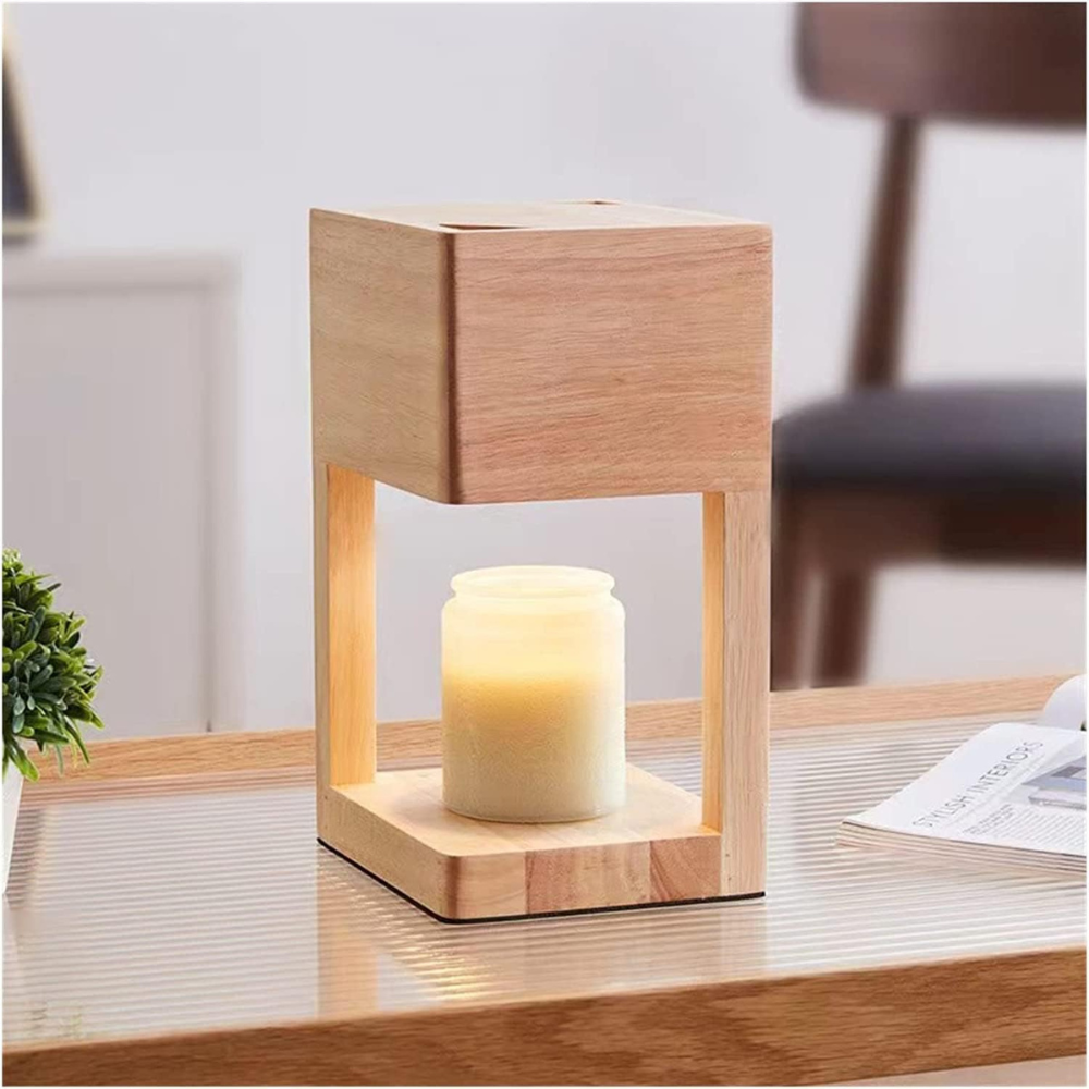 Scandinavian Wooden Candle Warmer Lamp with Timer & Dimmer | Electric Candle Heater Light for Cozy Ambiance