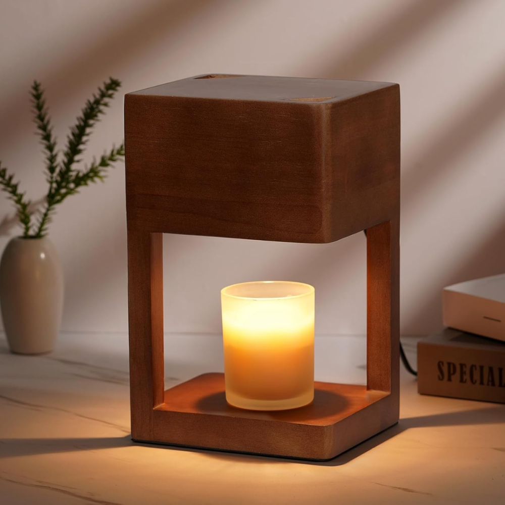 Scandinavian Wooden Candle Warmer Lamp with Timer & Dimmer | Electric Candle Heater Light for Cozy Ambiance