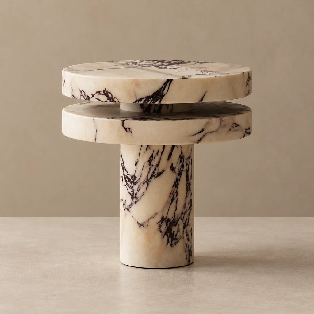Stacked Marble Table Lamp with Solid Stone Slabs | Natural Veining Design for Ambient Lighting 0