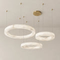 Triplo Collection | Round Alabaster Chandelier with Integrated Warm LED Lighting | Adjustable Suspension for Ambient Home Lighting 0