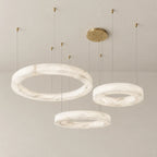 Triplo Collection | Round Alabaster Chandelier with Integrated Warm LED Lighting | Adjustable Suspension for Ambient Home Lighting 0