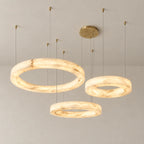 Triplo Collection | Round Alabaster Chandelier with Integrated Warm LED Lighting | Adjustable Suspension for Ambient Home Lighting 1