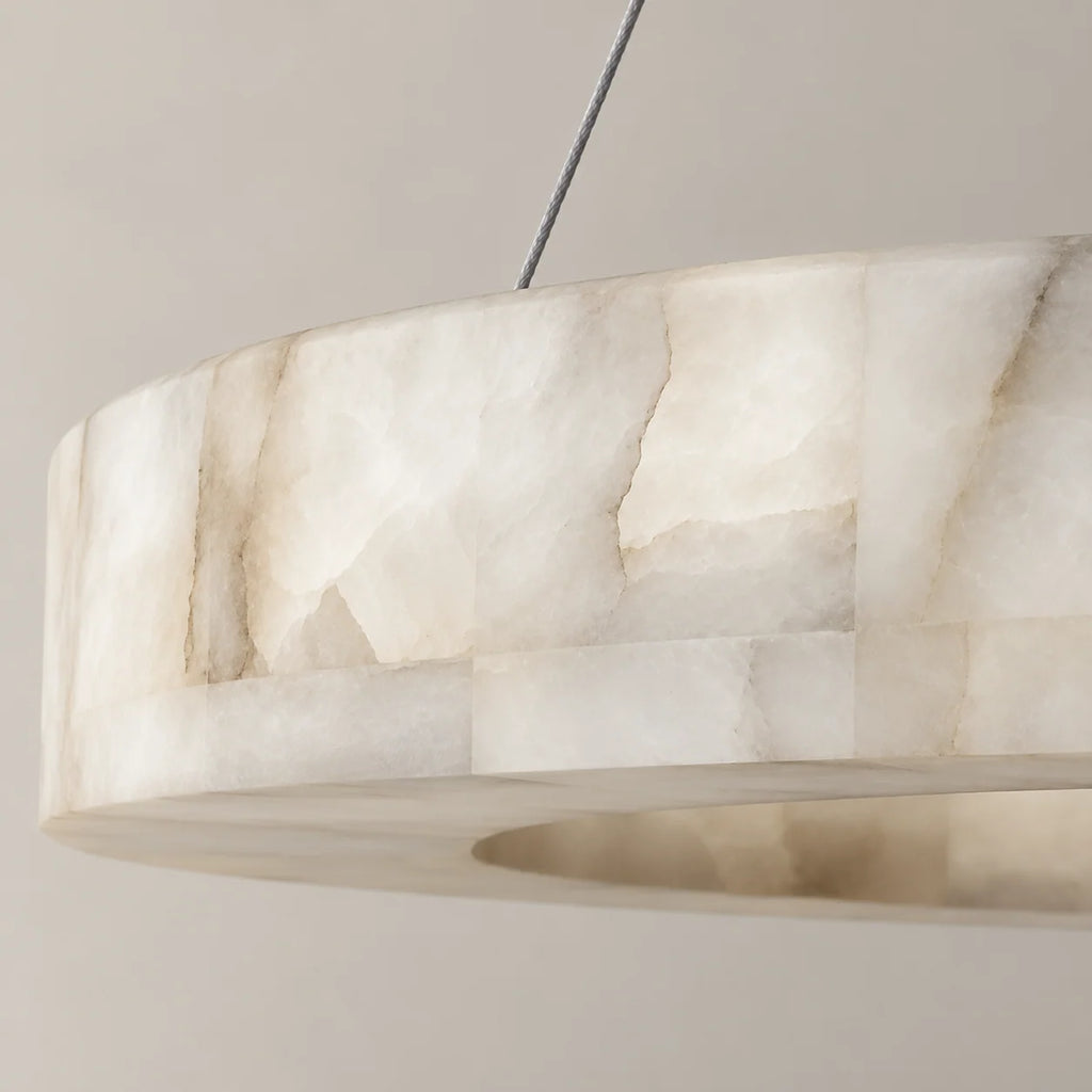 Triplo Collection | Round Alabaster Chandelier with Integrated Warm LED Lighting | Adjustable Suspension for Ambient Home Lighting 2