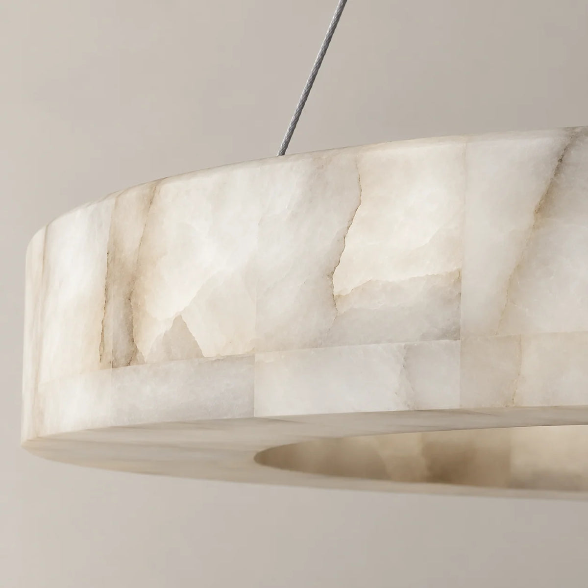 Triplo Collection | Round Alabaster Chandelier with Integrated Warm LED Lighting | Adjustable Suspension for Ambient Home Lighting 2