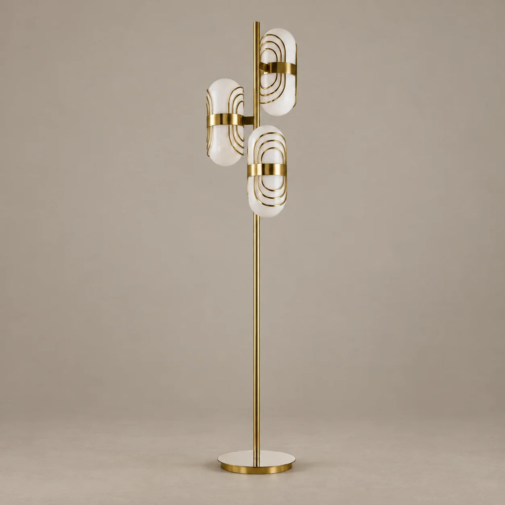 Tris Collection | Modern Floor Lamp with Glass Shades & Brass Finish | Stylish Ambient Lighting for Living Rooms 0