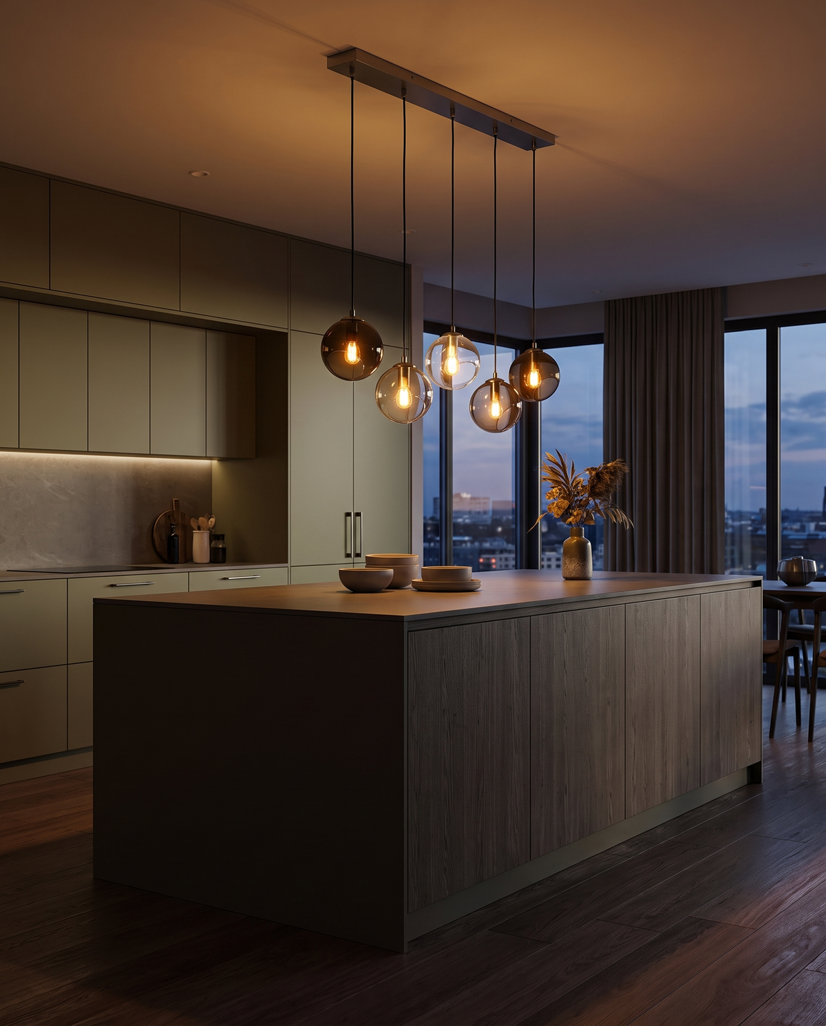 Branco ceiling pendant light - moody kitchen island dusk
