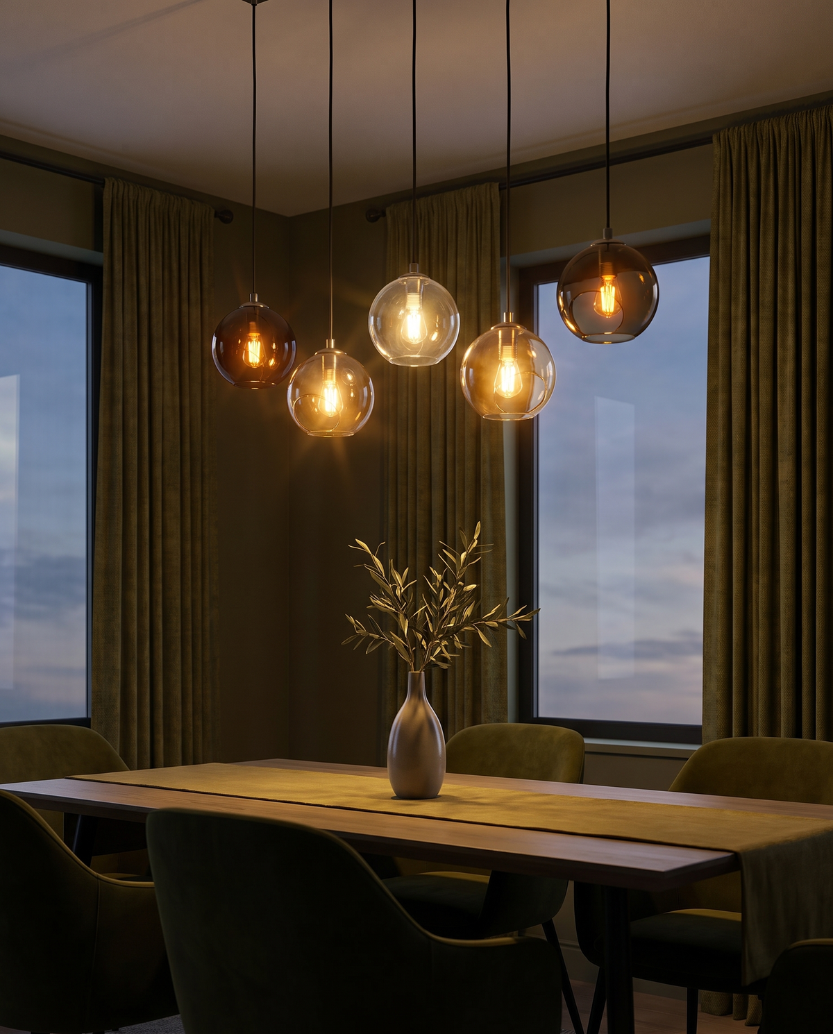 Branco ceiling pendant light - moody living/dining dusk