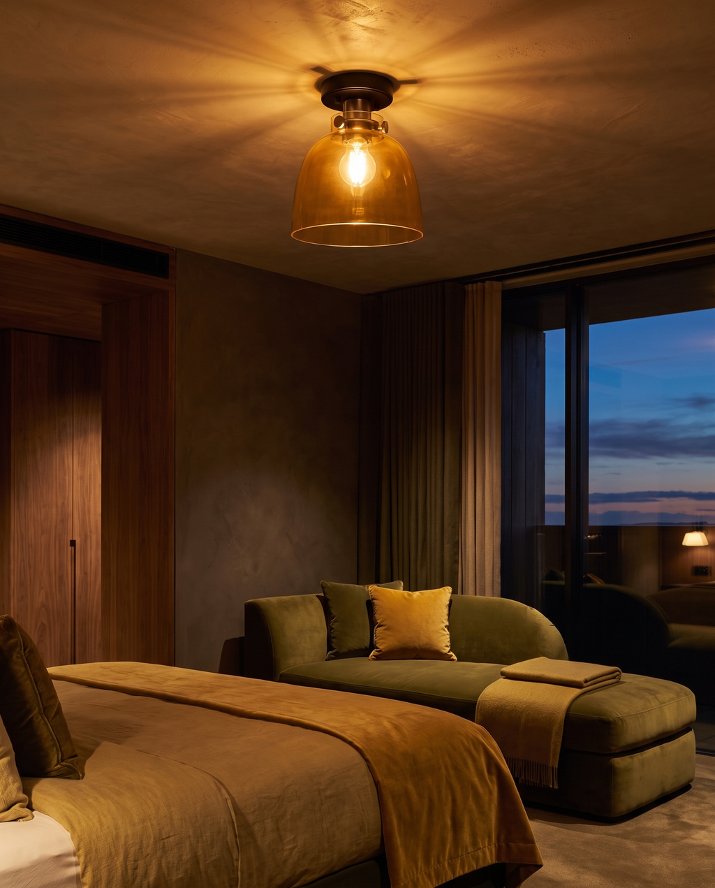 Urban Collection flush mount ceiling light - moody hospitality dusk