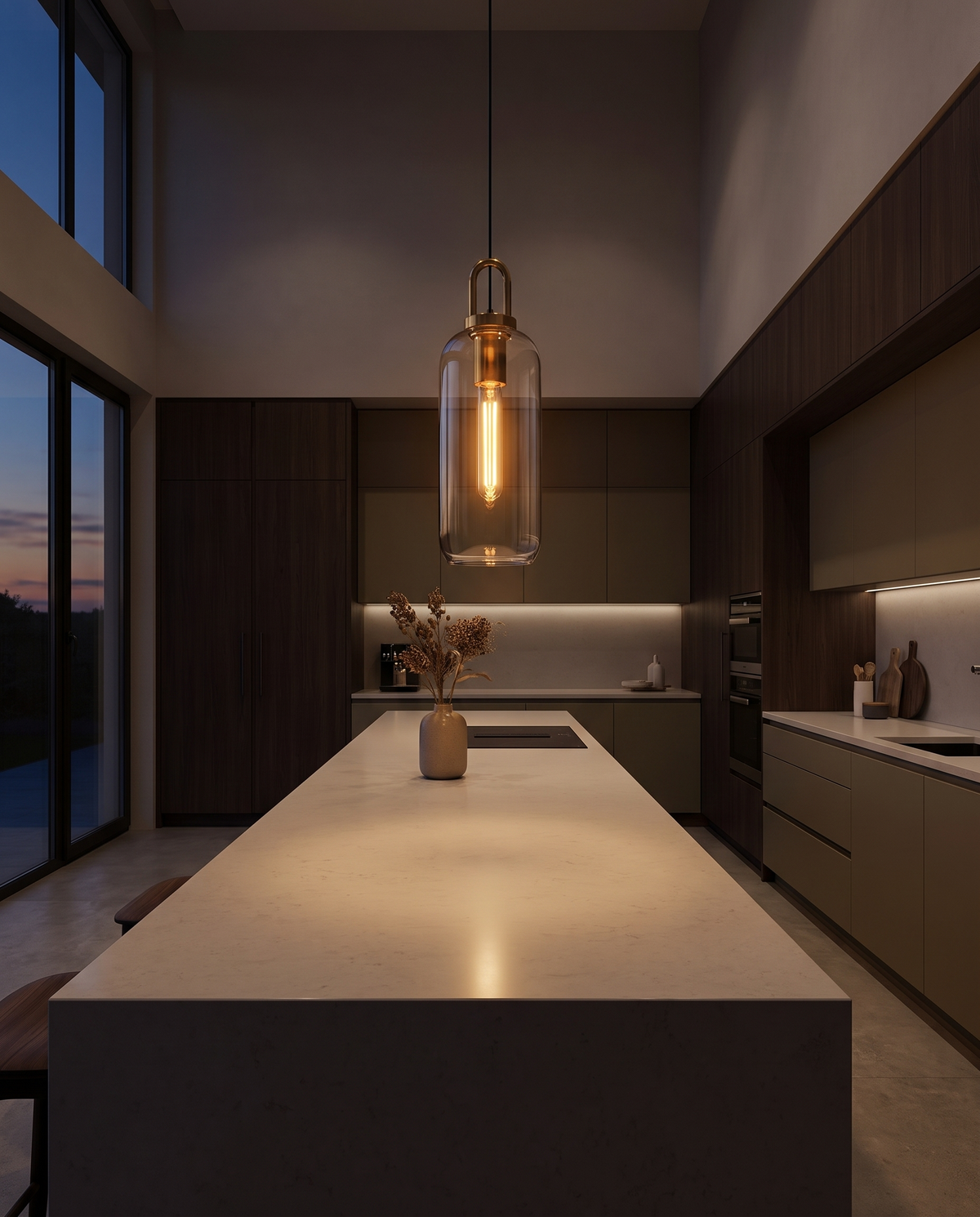 Elegant Glass Pendant Light - moody kitchen island dusk
