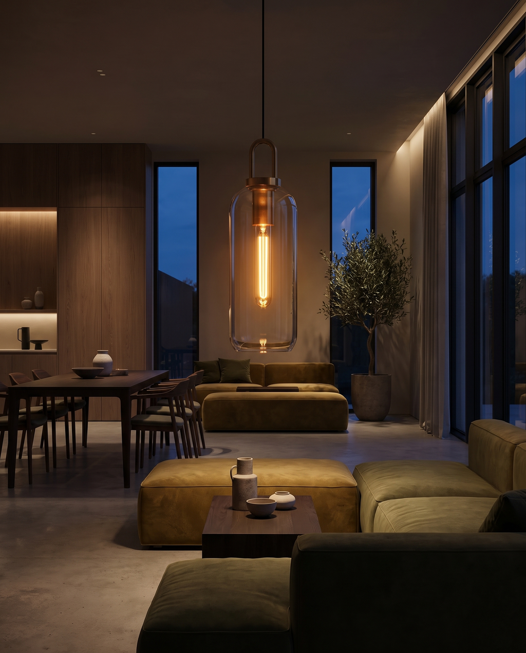 Elegant Glass Pendant Light - moody hospitality dusk