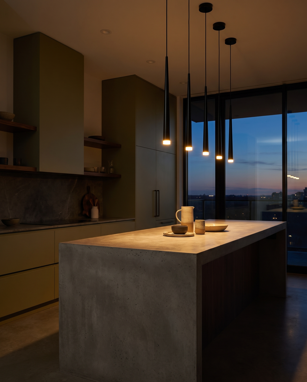 Elegant Teardrop - moody kitchen island dusk