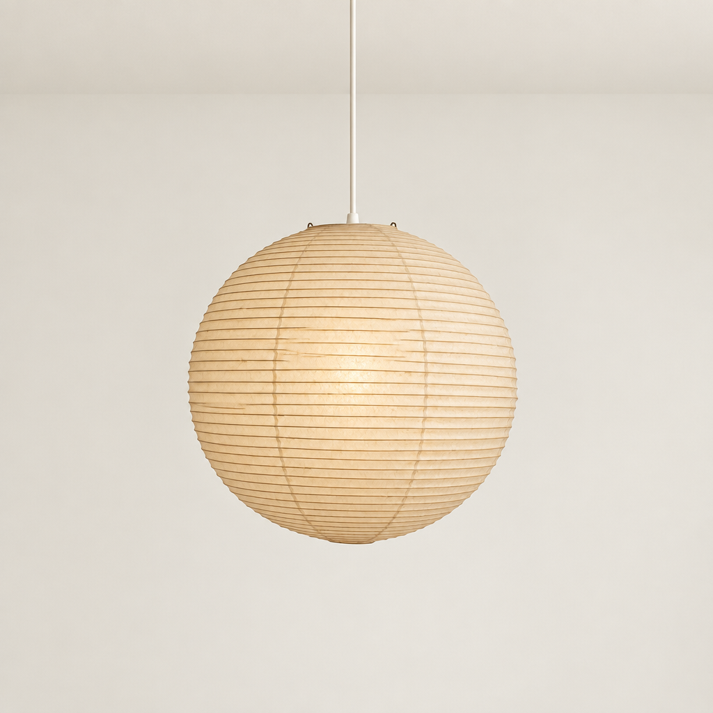 Akari A Series paper pendant lamp on a plain ceiling