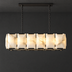 Rectangular Alabaster Chandelier for Kitchen Islands on a dark charcoal grey studio ceiling backdrop