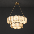 Double-Ring Alabaster Chandelier with Brass Frame on a dark charcoal grey studio ceiling backdrop