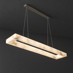 IP65 Linear Alabaster LED Chandelier on a dark charcoal grey studio ceiling backdrop
