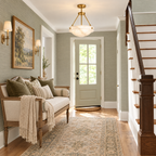 Carved Alabaster Semi-Flush Light with Antique Brass in a styled room setting