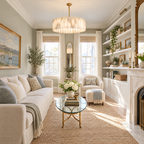 Alabaster Drum Pendant Light with Brass Frame in a styled room setting