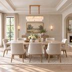 Two-Tier Linear Alabaster Chandelier with Brass Frame in a styled room setting
