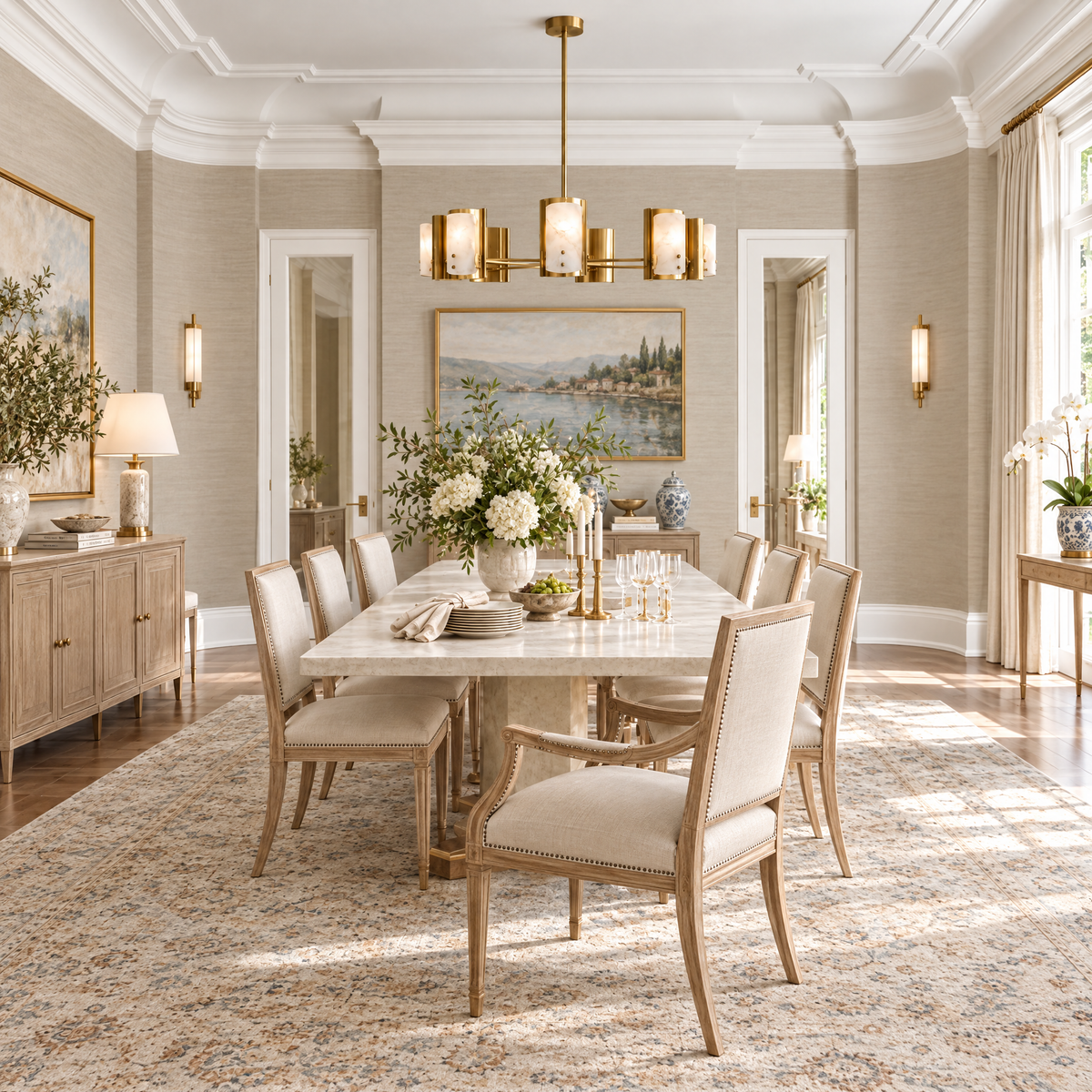Multi-Arm Alabaster Chandelier in a styled room setting