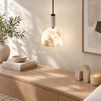Alabaster Dome Pendant Light with Fabric Cord in a styled room setting