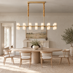 Linear Alabaster Cylinder Chandelier in a styled room setting