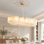 Oval Tiered Alabaster Chandelier in a styled room setting